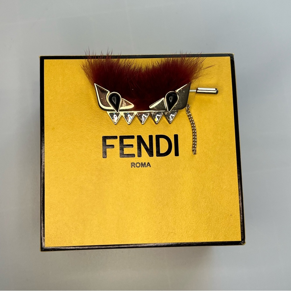 FENDI Monster Eyes Brooch with Fox Fur